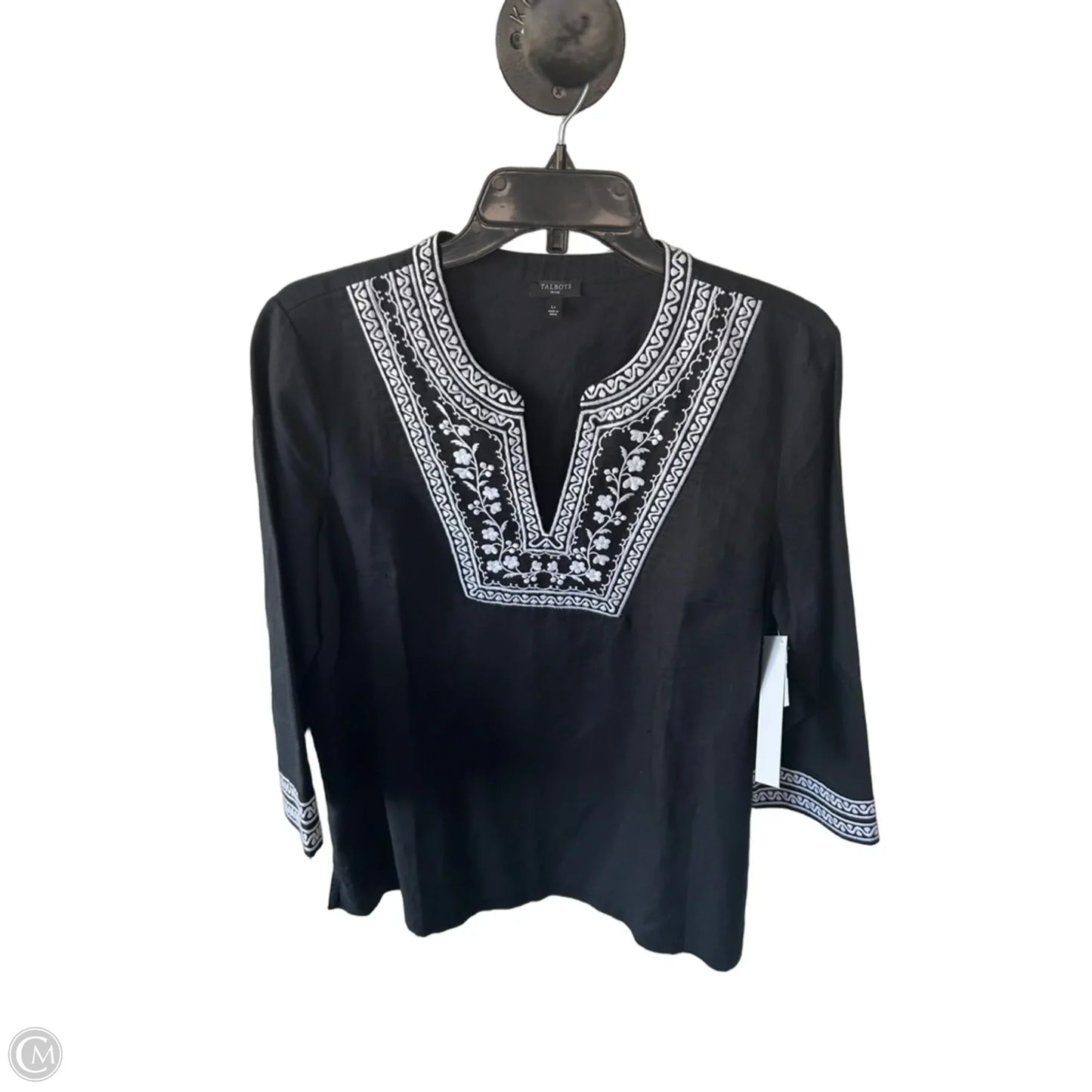 Top 3/4 Sleeve By Talbots In Black & White, Size: Lp