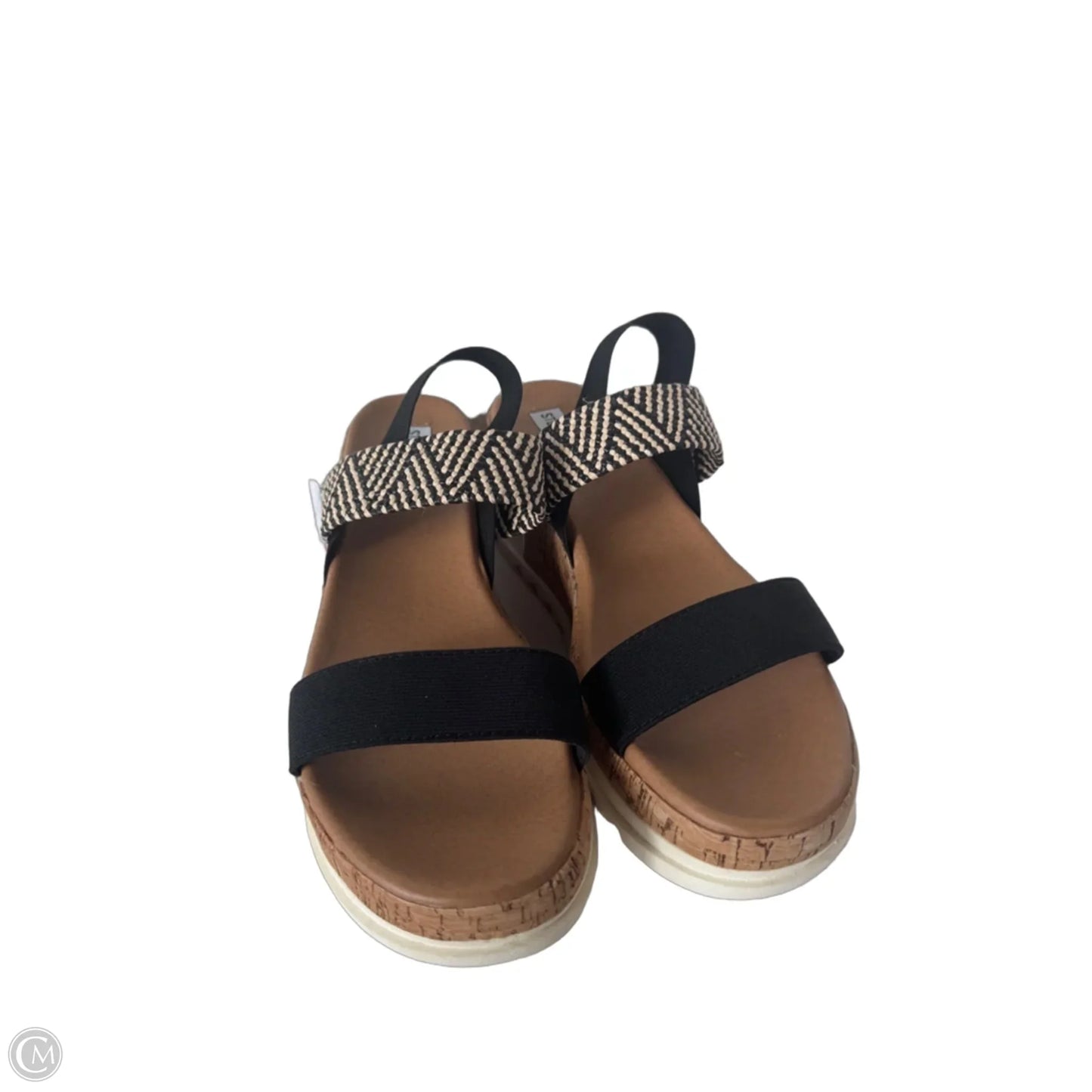 Sandals Heels Wedge By Steve Madden In Black & Cream, Size: 9.5