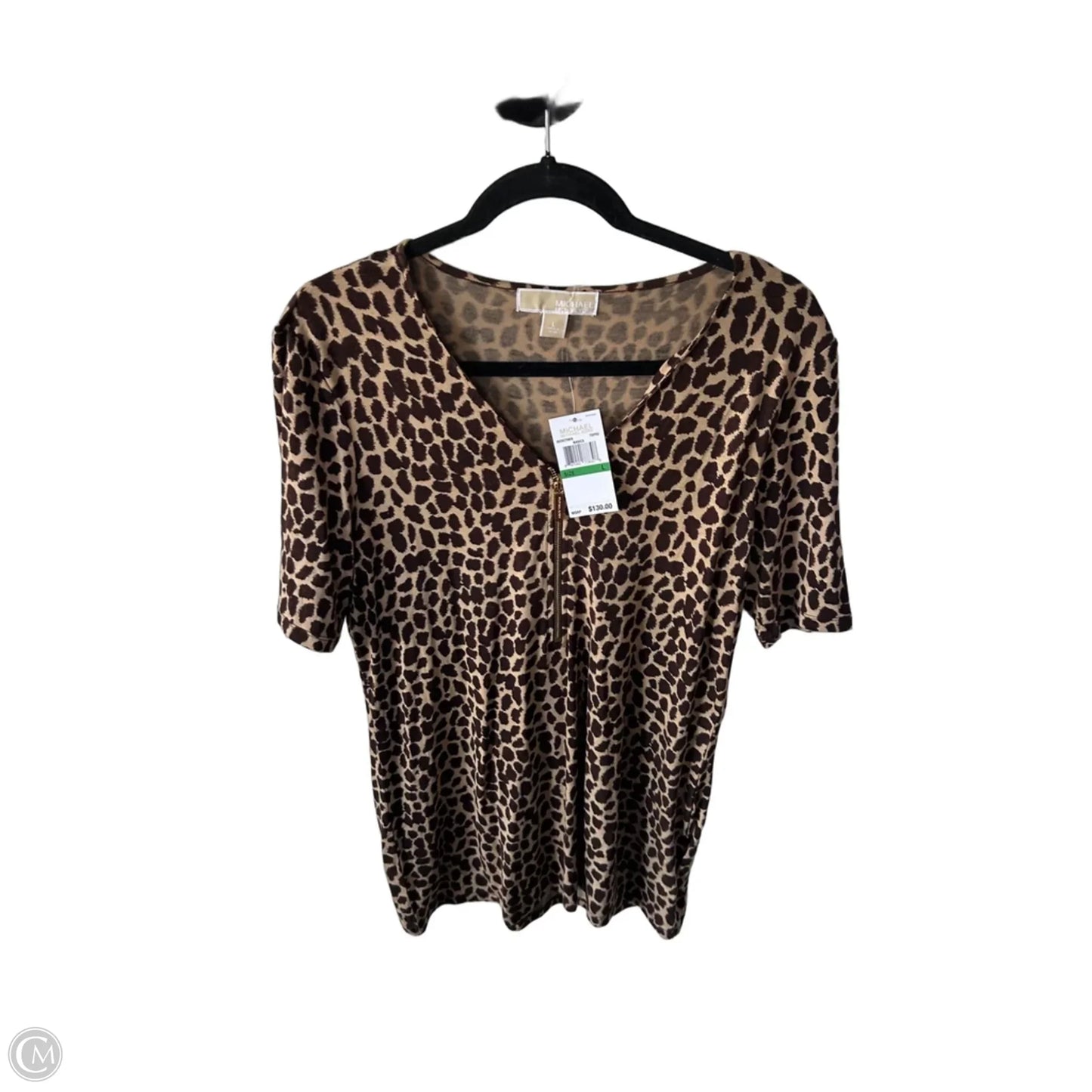Top Short Sleeve By Michael By Michael Kors In Brown & Tan, Size: L