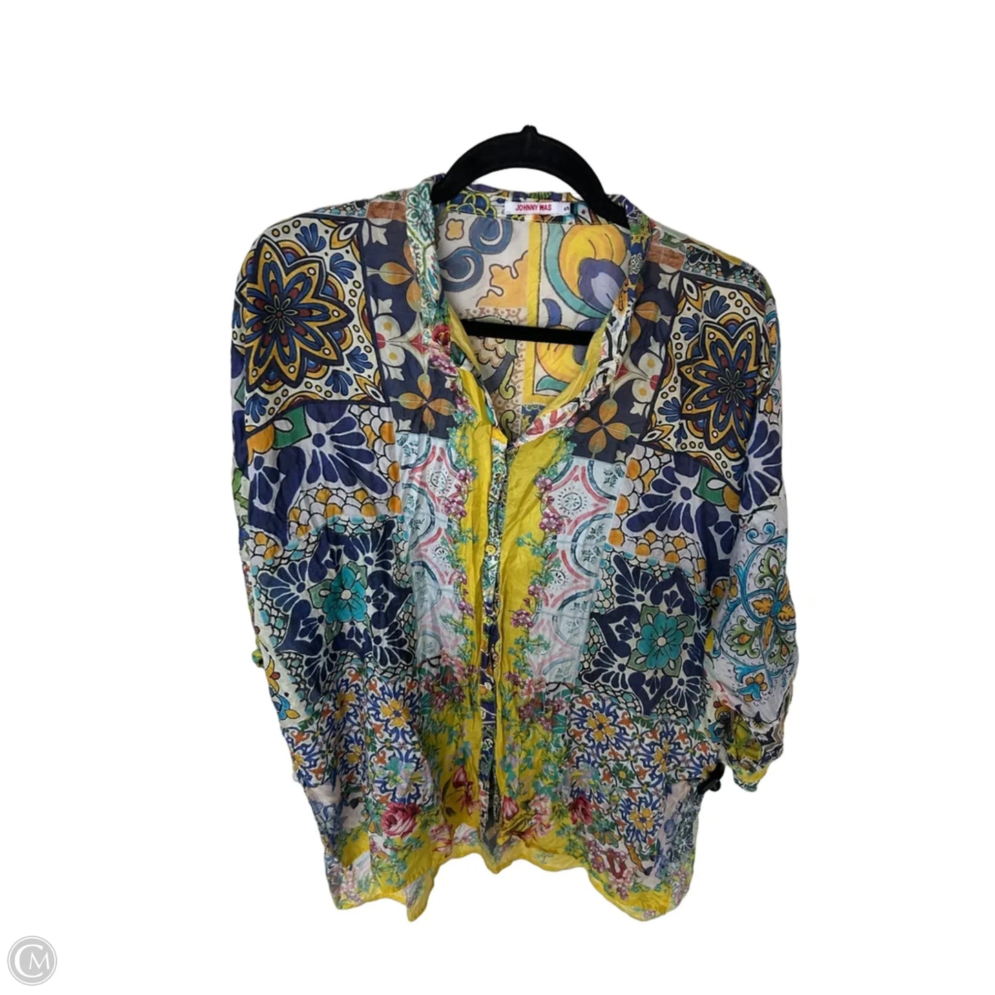 Tunic Designer By Johnny Was In Blue & Yellow, Size: S