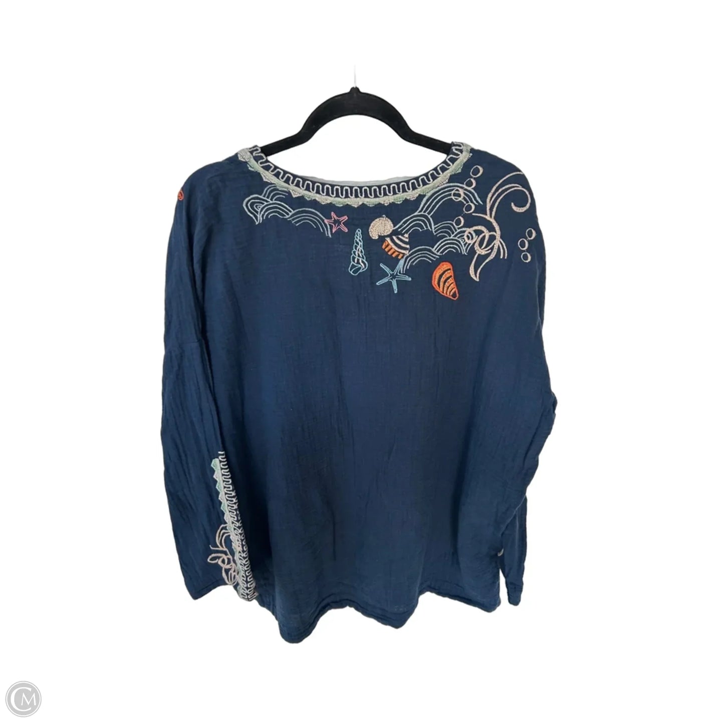 Top Long Sleeve Designer By Johnny Was In Blue & Cream, Size: Xxl