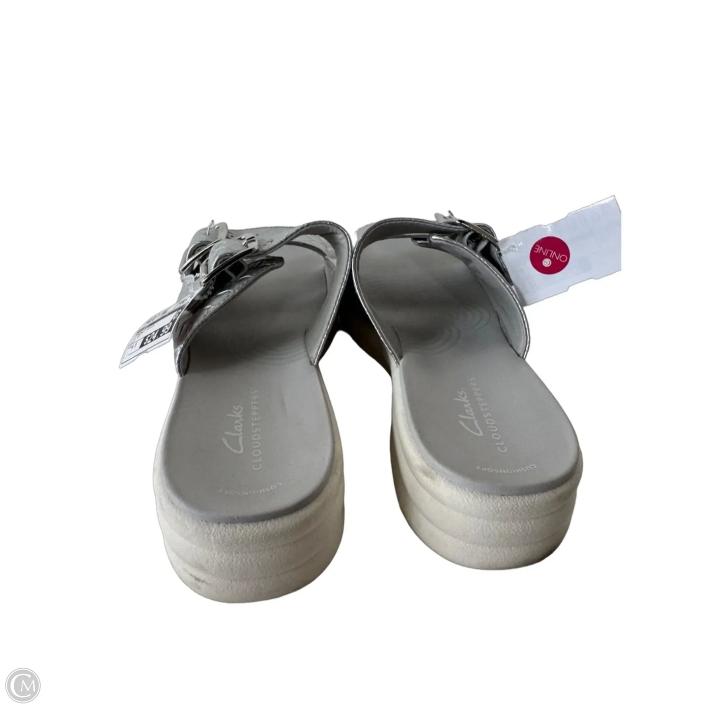 Sandals Flats By Clarks In Silver, Size: 8.5