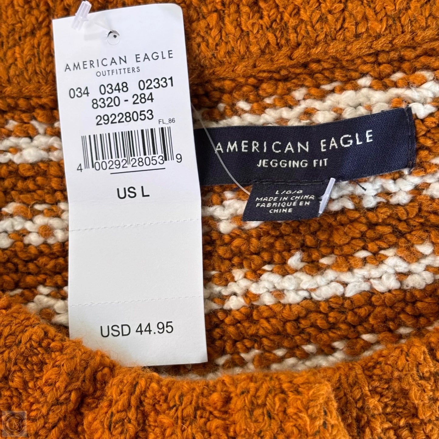 Sweater By American Eagle In Orange & White, Size: L
