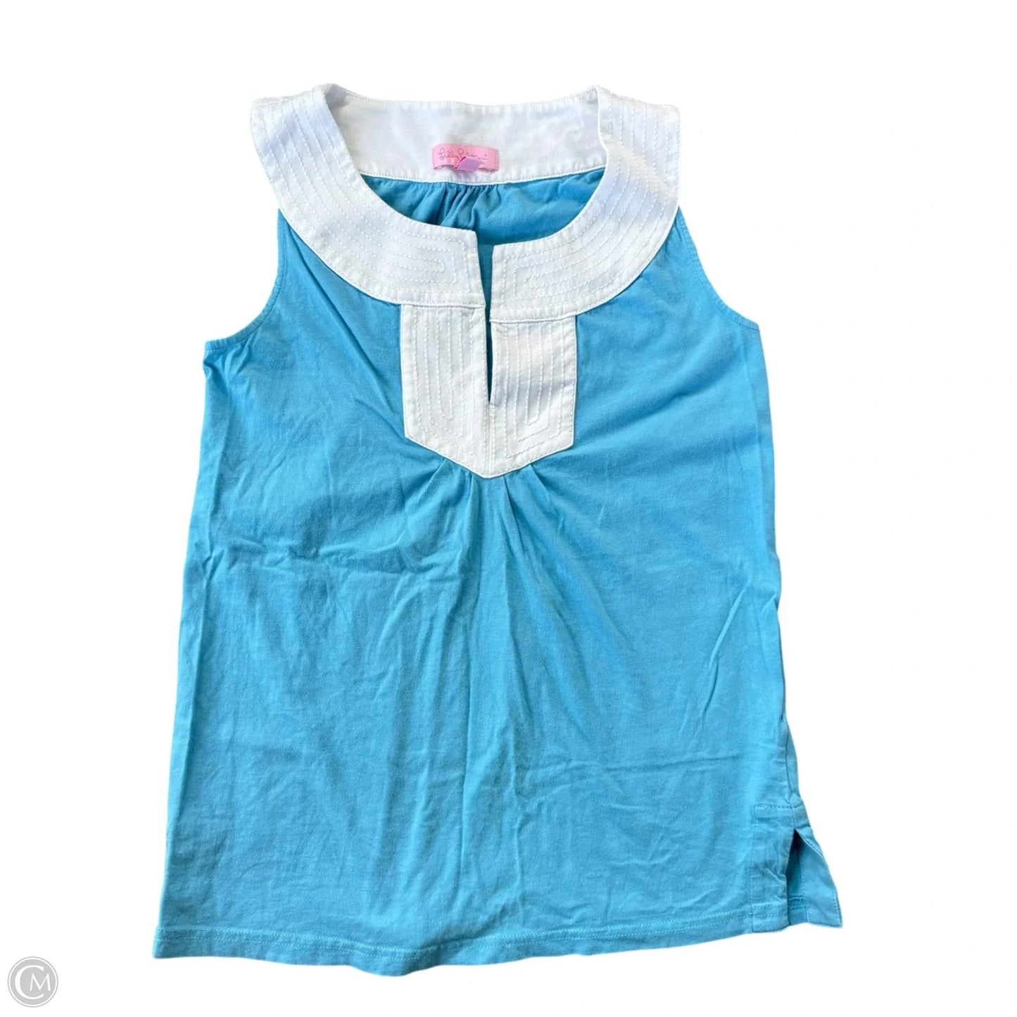 Top Short Sleeve Designer By Lilly Pulitzer In Blue & White, Size: Xs