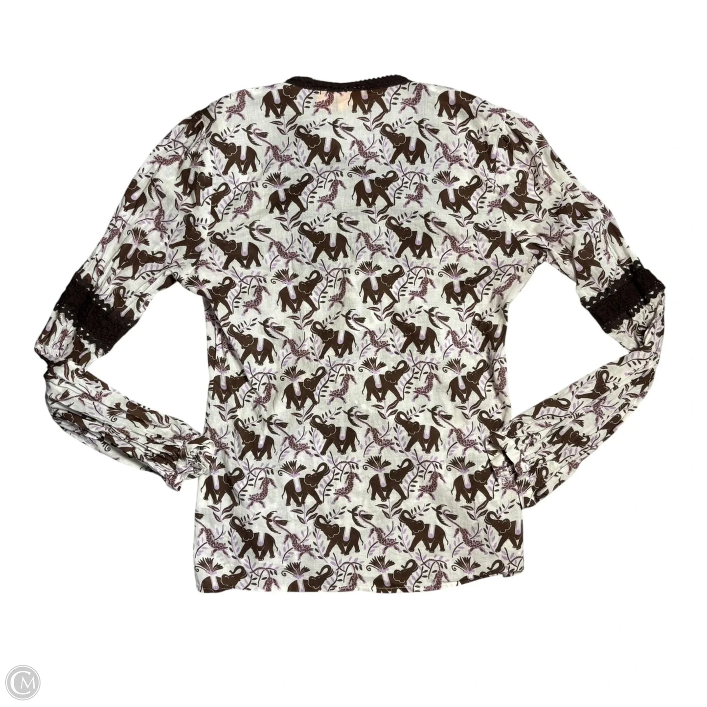 Top Long Sleeve Designer By Tory Burch In Brown & White, Size: S