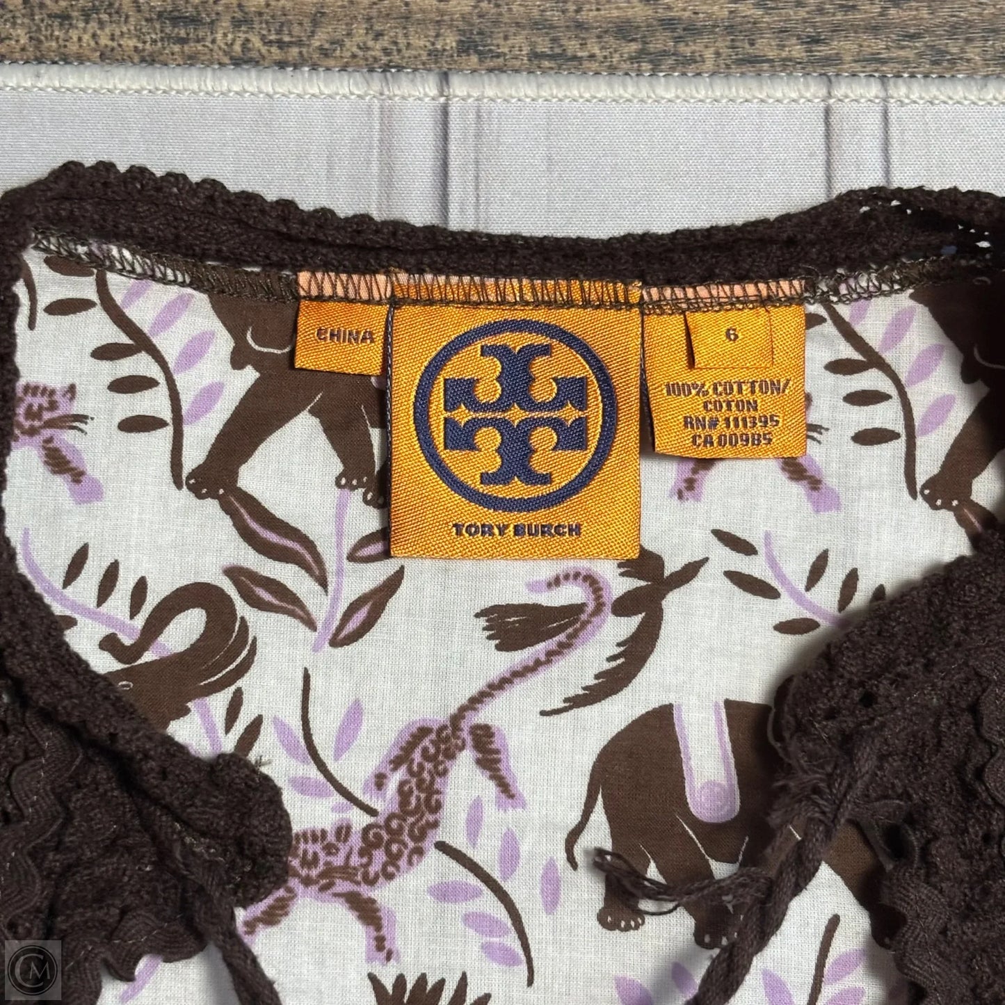 Top Long Sleeve Designer By Tory Burch In Brown & White, Size: S