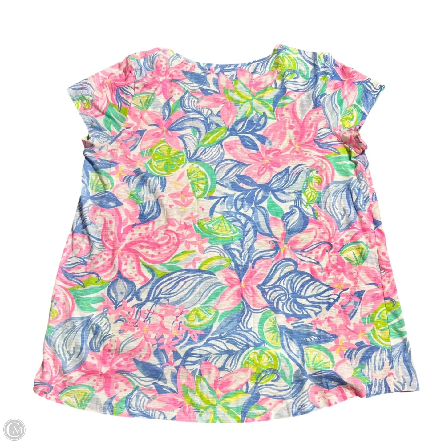 Top Short Sleeve Designer By Lilly Pulitzer In Blue & Pink, Size: Xl