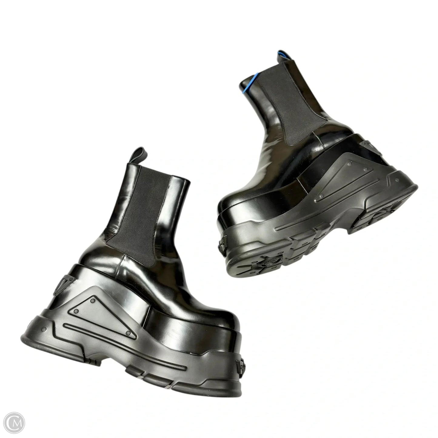 Boots Luxury Designer By Versace In Black, Size: 7.5