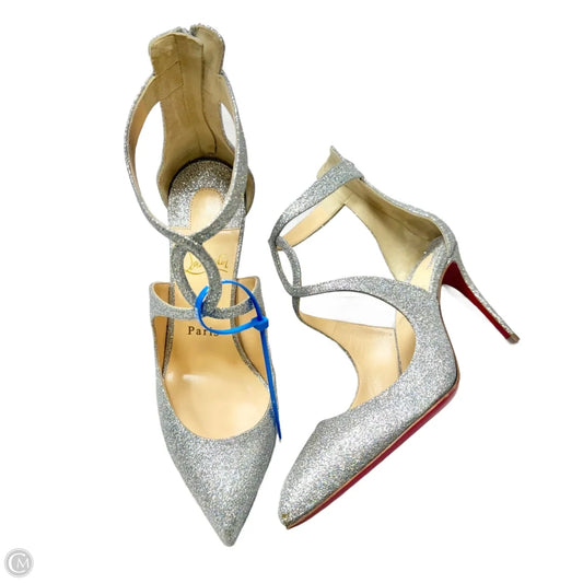 Shoes Luxury Designer By Christian Louboutin In Silver, Size: 6