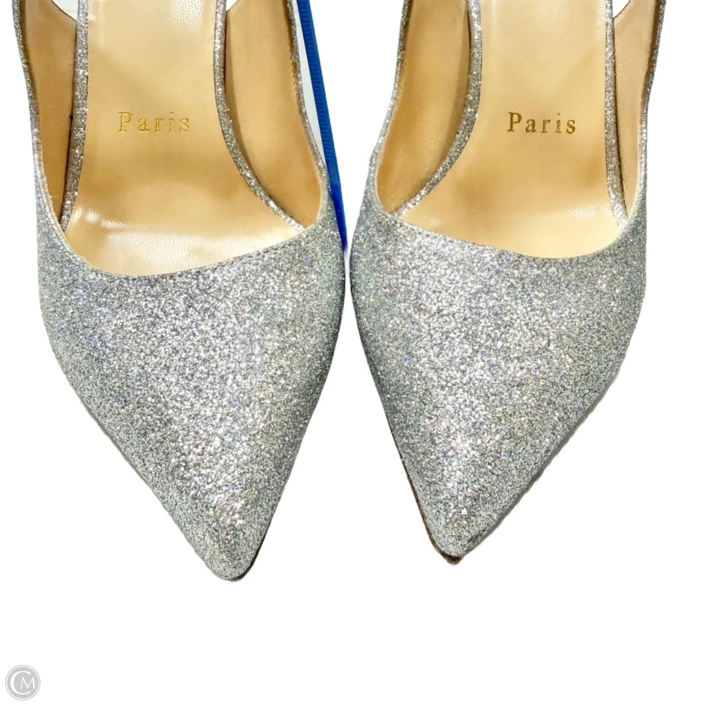 Shoes Luxury Designer By Christian Louboutin In Silver, Size: 6