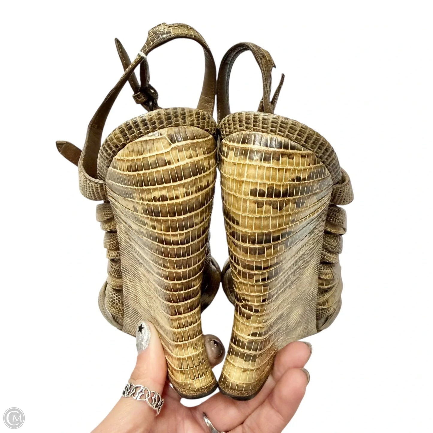 Sandals Luxury Designer By Bottega Veneta In Snakeskin Print, Size: 6.5