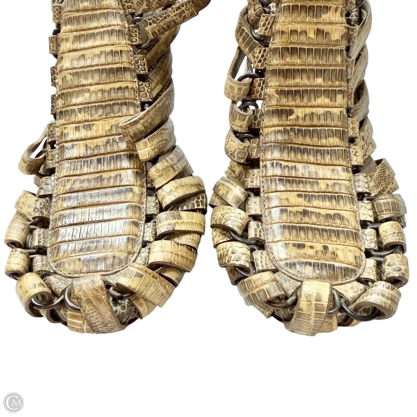 Sandals Luxury Designer By Bottega Veneta In Snakeskin Print, Size: 6.5
