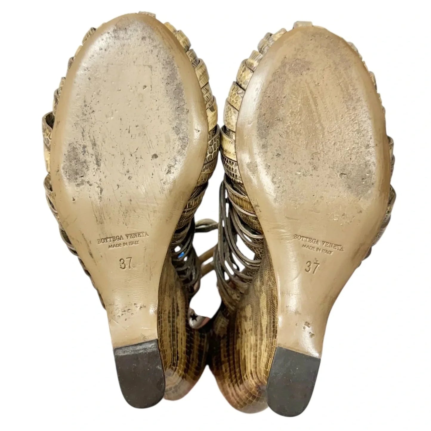 Sandals Luxury Designer By Bottega Veneta In Snakeskin Print, Size: 6.5