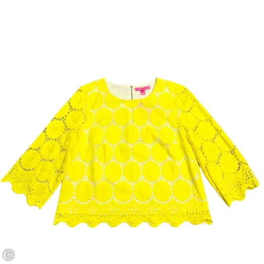 Top 3/4 Sleeve Designer By Lilly Pulitzer In Yellow, Size: L