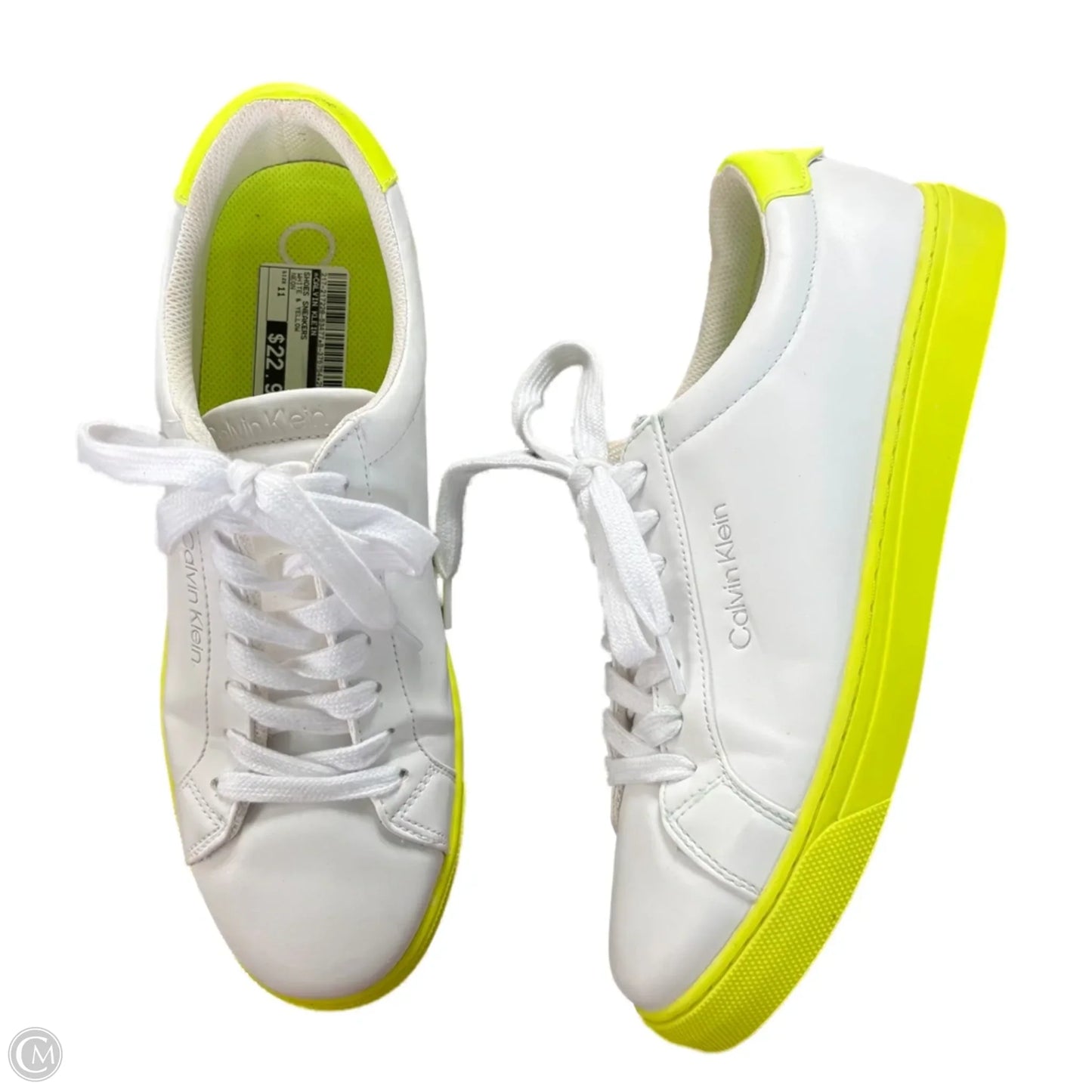 Shoes Sneakers By Calvin Klein In White & Yellow, Size: 11