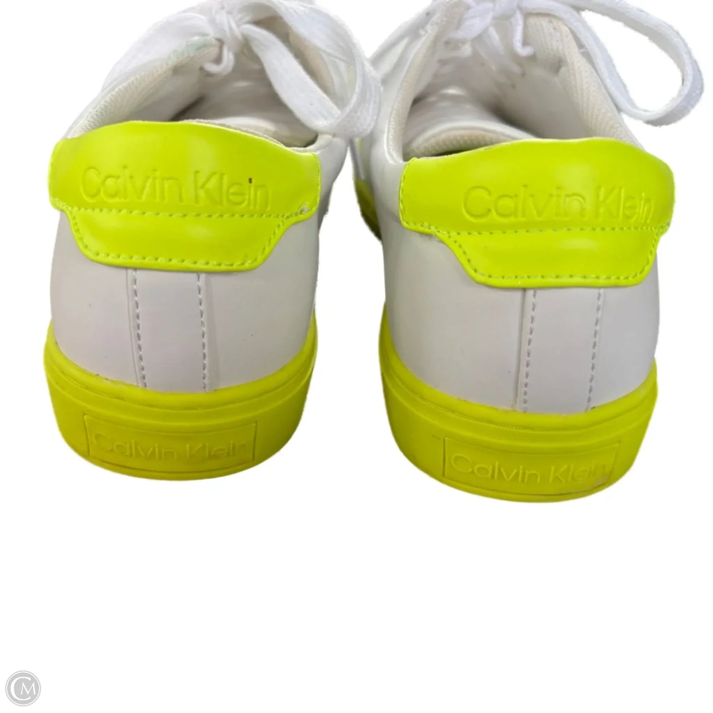 Shoes Sneakers By Calvin Klein In White & Yellow, Size: 11