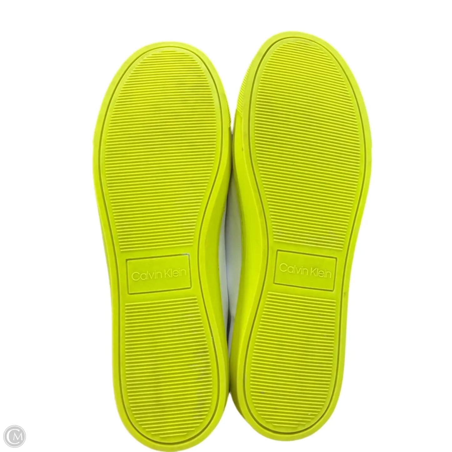 Shoes Sneakers By Calvin Klein In White & Yellow, Size: 11