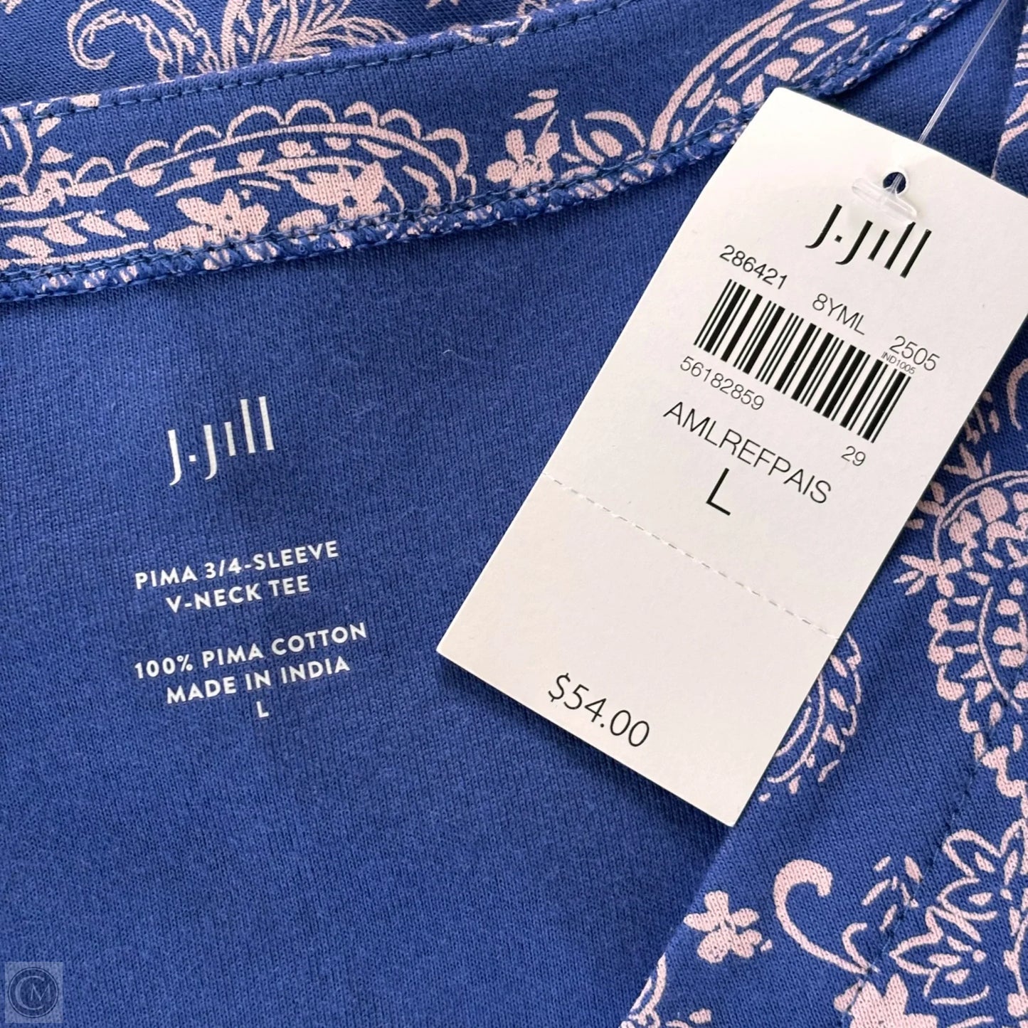 Top 3/4 Sleeve By J. Jill In Paisley Print, Size: L