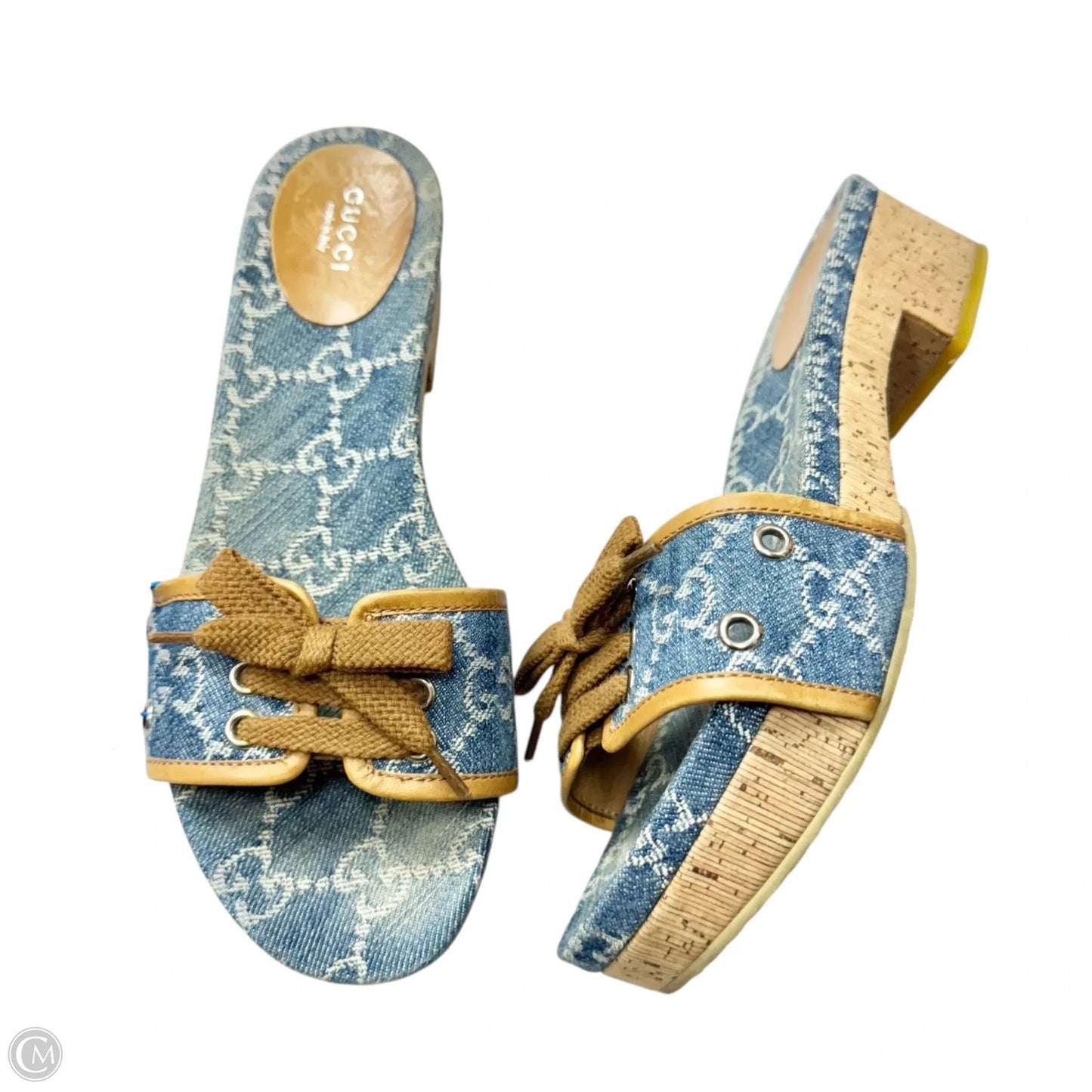 Sandals Luxury Designer By Gucci In Blue Denim, Size: 7.5