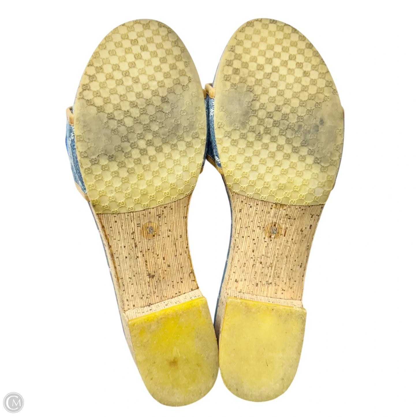 Sandals Luxury Designer By Gucci In Blue Denim, Size: 7.5