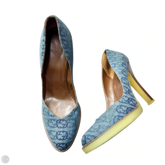 Shoes Luxury Designer By Gucci In Blue Denim, Size: 8.5