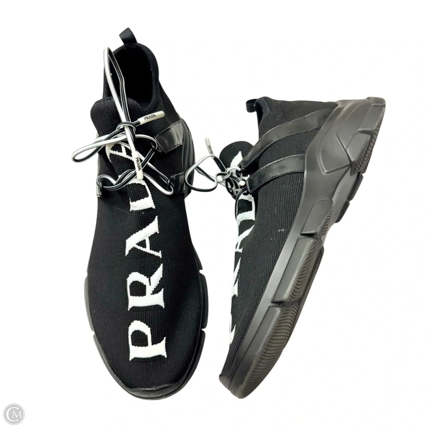 Shoes Luxury Designer By Prada In Black & White, Size: 9