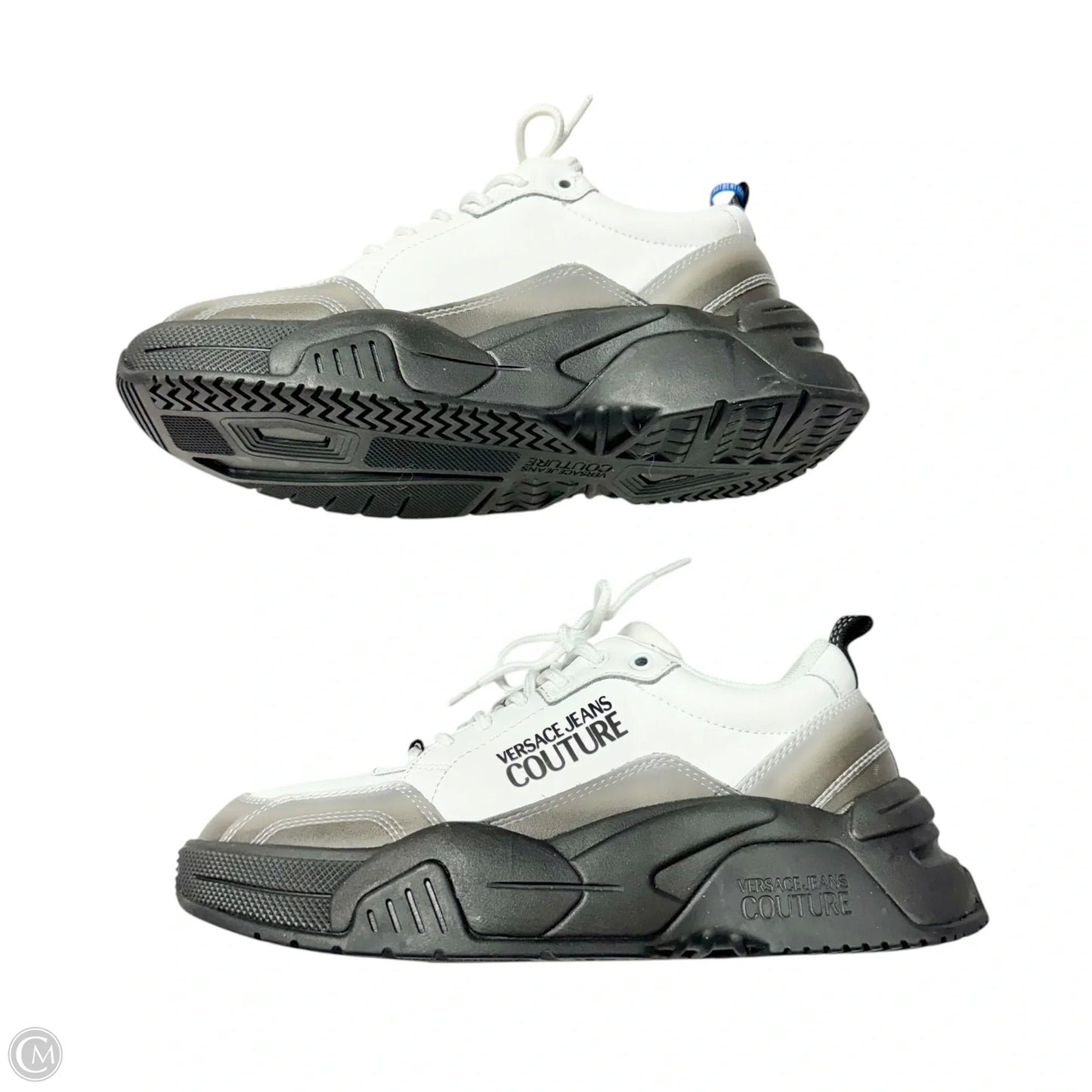 Shoes Luxury Designer By Versace In Black & White, Size: 8.5