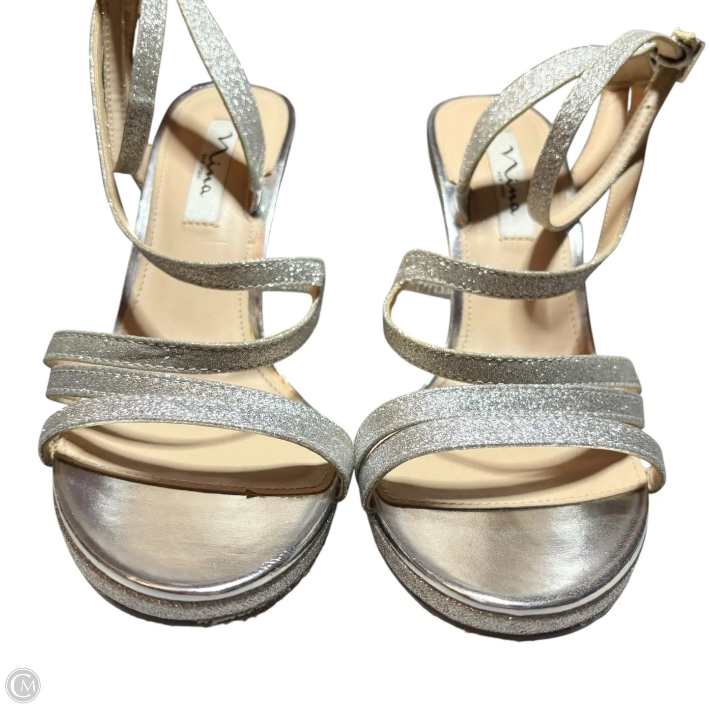 Sandals Heels Stiletto By Nina In Silver, Size: 10
