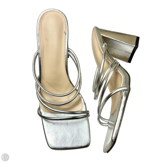Sandals Heels Block In Silver, Size: 9.5