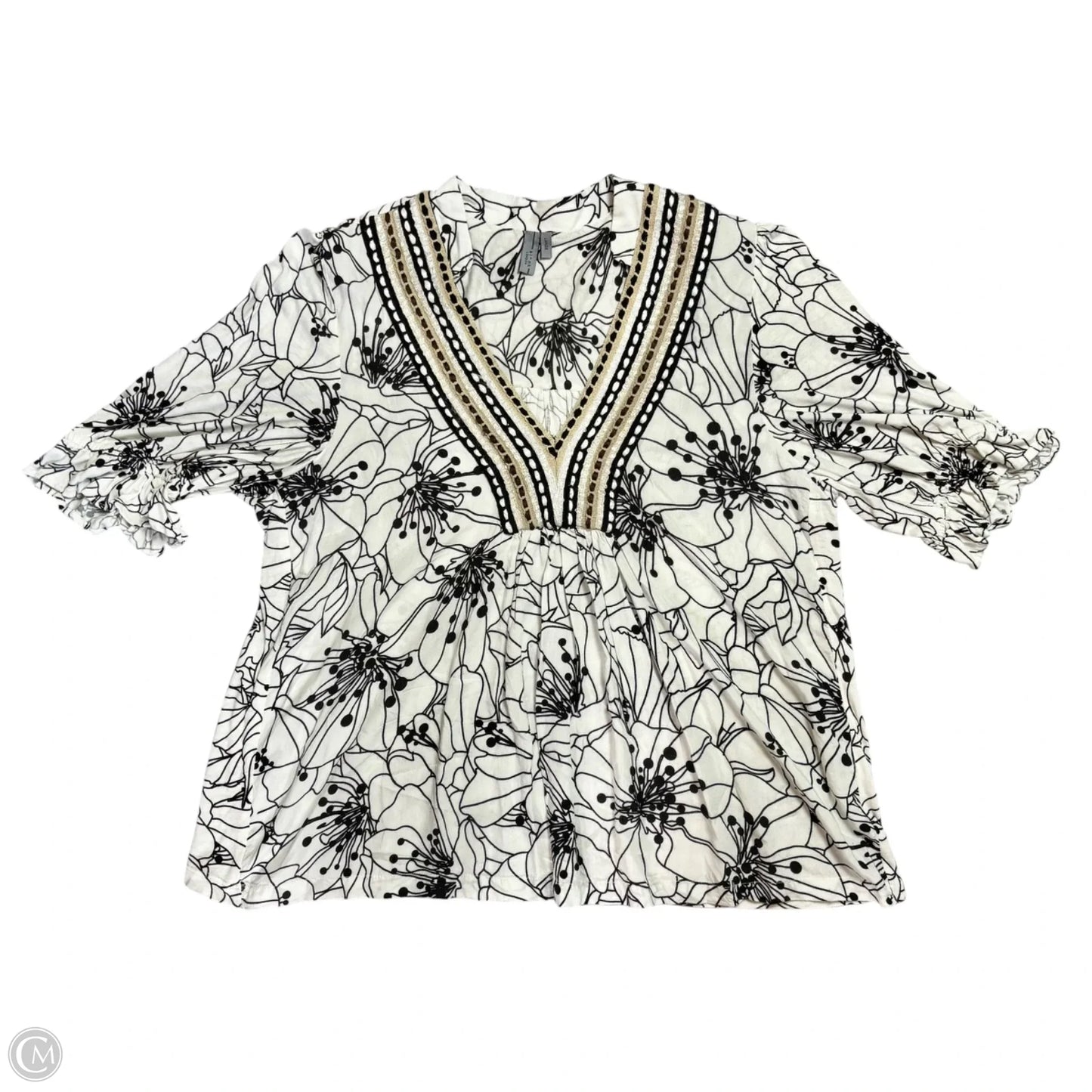 Top 3/4 Sleeve By Blank London In Black & White, Size: L