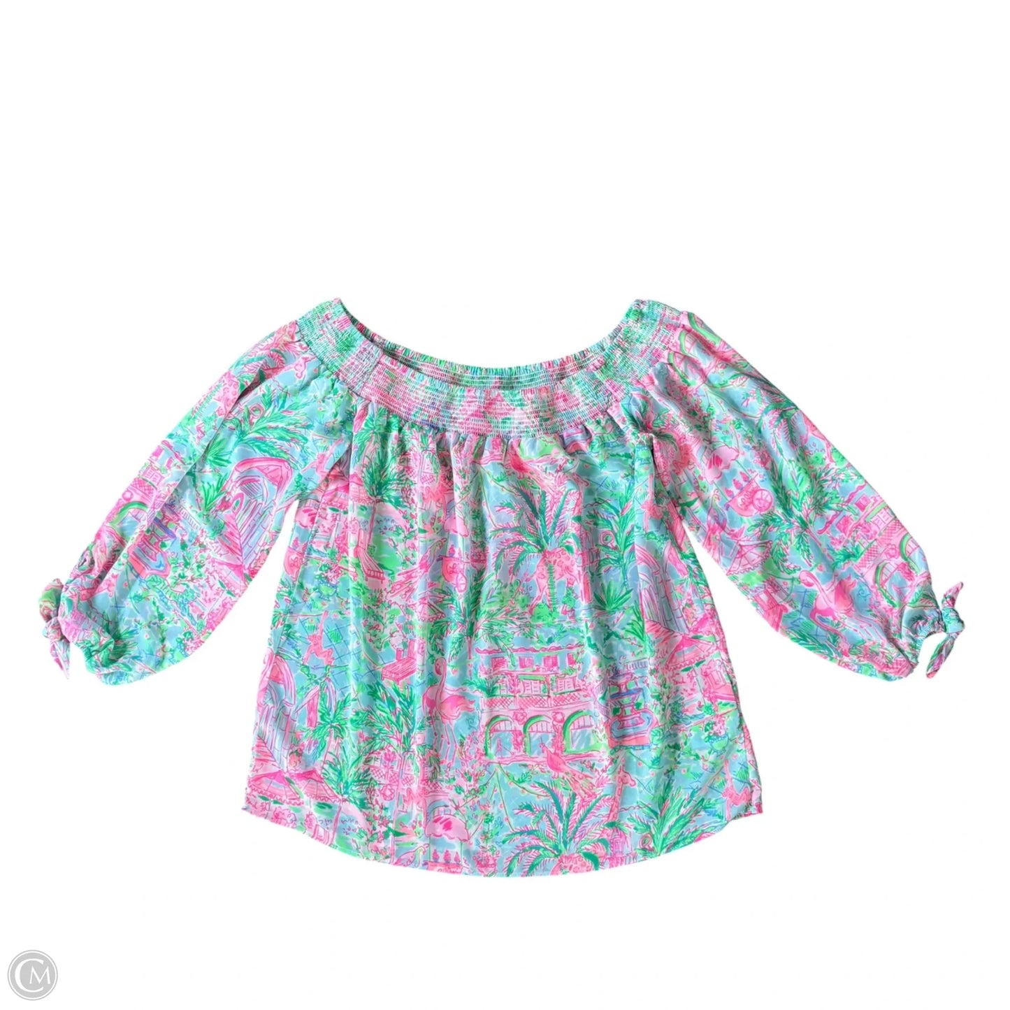 Top 3/4 Sleeve Designer By Lilly Pulitzer In Green & Pink, Size: Xs