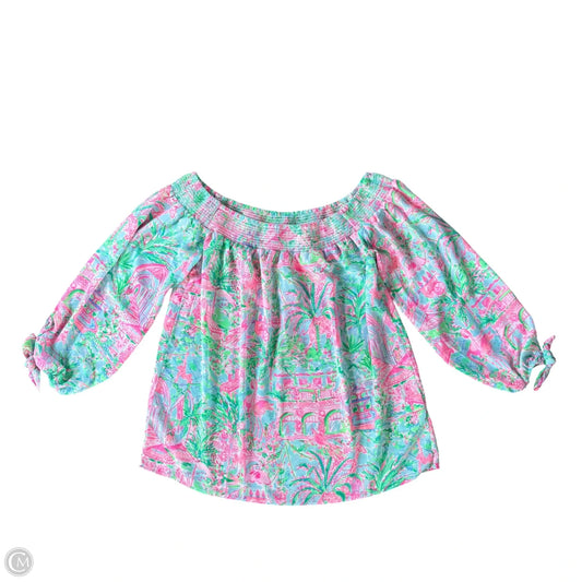 Top 3/4 Sleeve Designer By Lilly Pulitzer In Green & Pink, Size: Xs