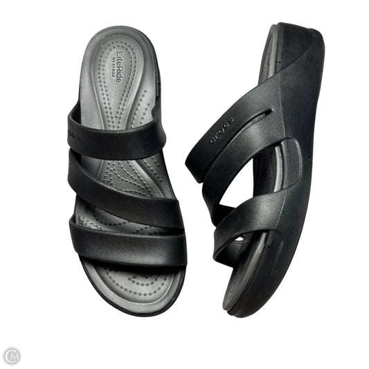 Sandals Heels Wedge By Crocs In Black, Size: 10