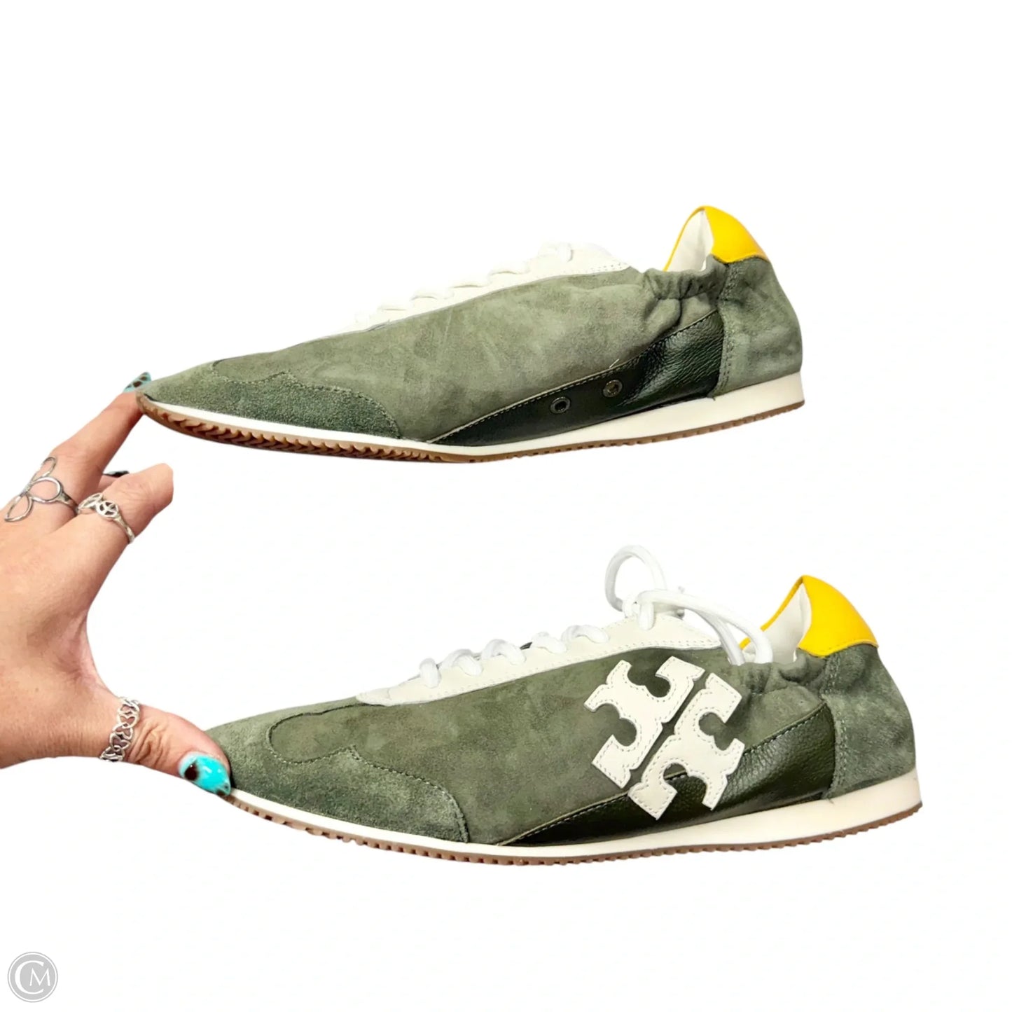 Shoes Designer By Tory Burch In Green & Yellow, Size: 9