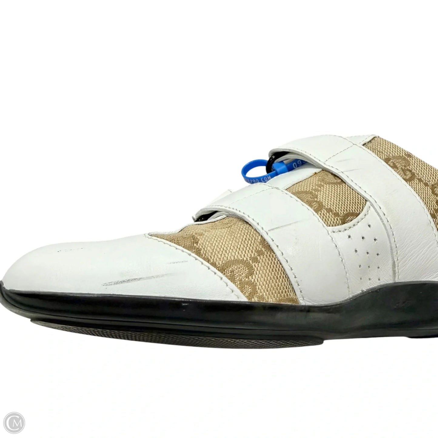 Shoes Luxury Designer By Gucci In Brown & White, Size: 7.5