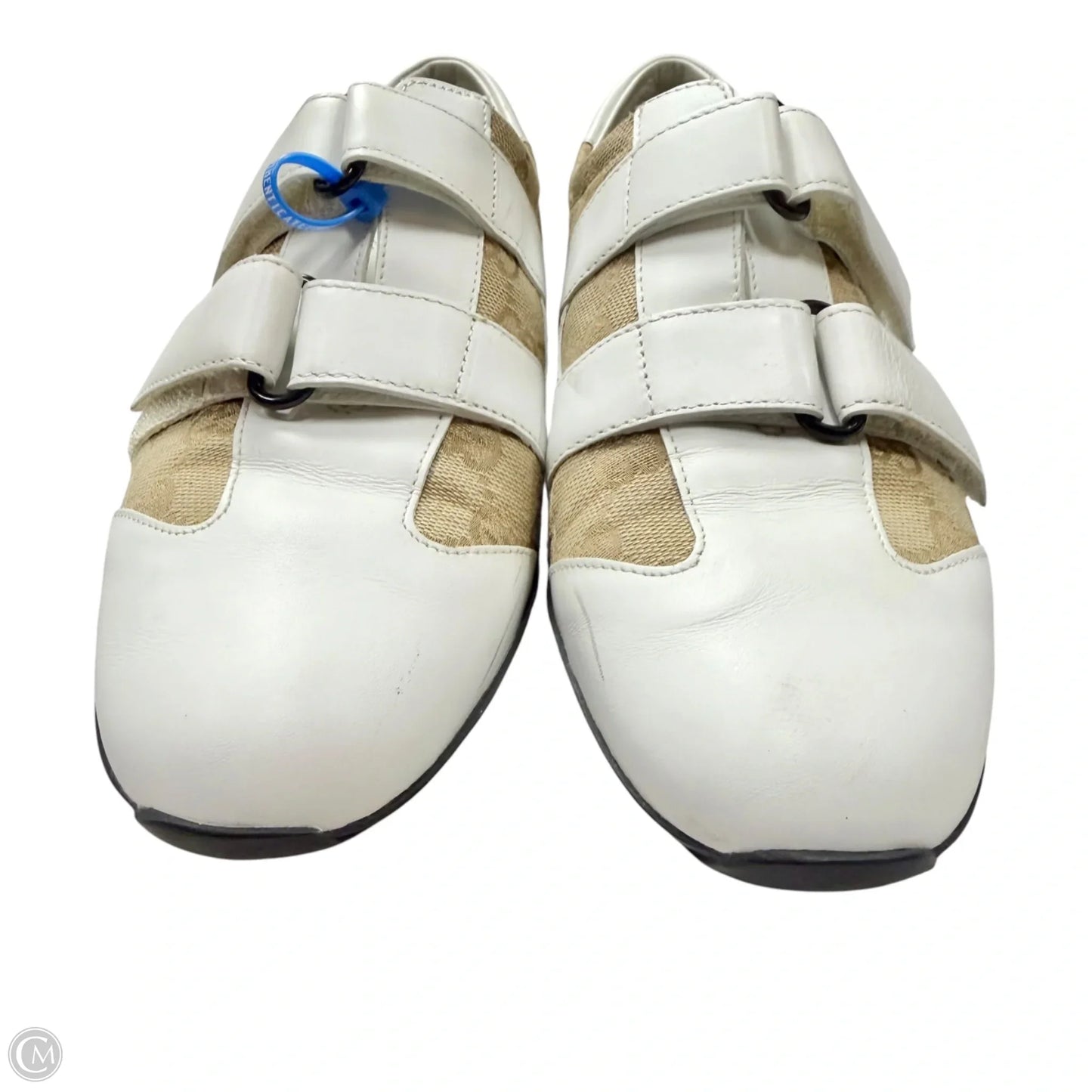 Shoes Luxury Designer By Gucci In Brown & White, Size: 7.5