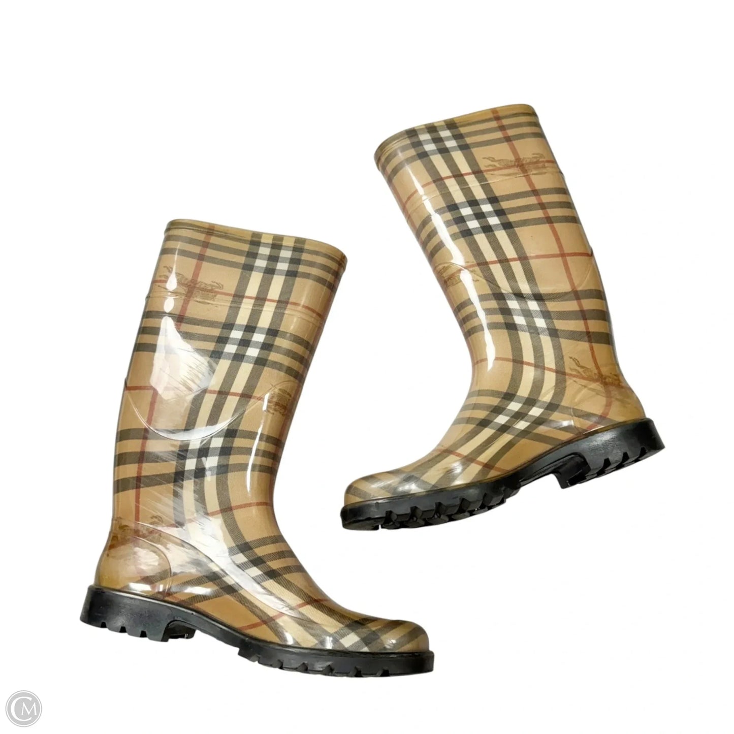 Boots Luxury Designer By Burberry In Plaid Pattern, Size: 7.5