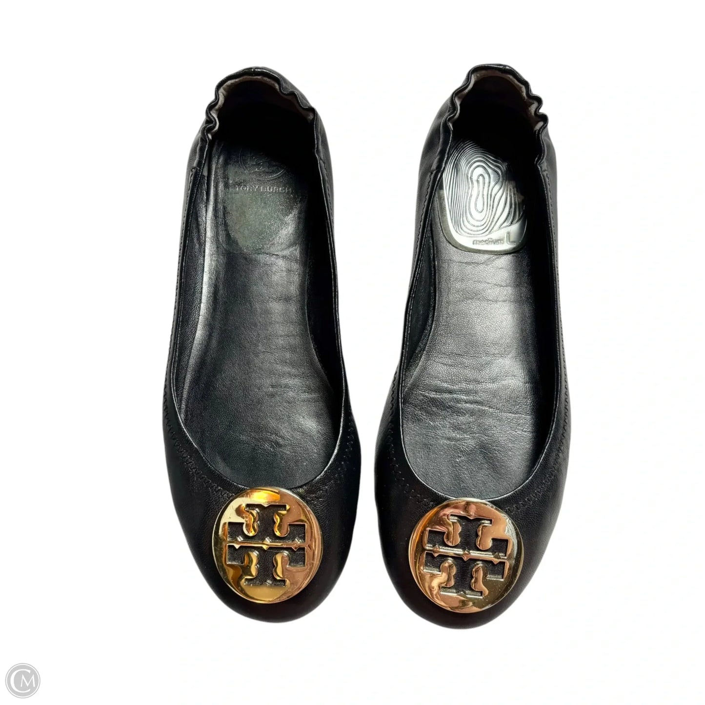 Shoes Designer By Tory Burch In Black & Gold, Size: 9