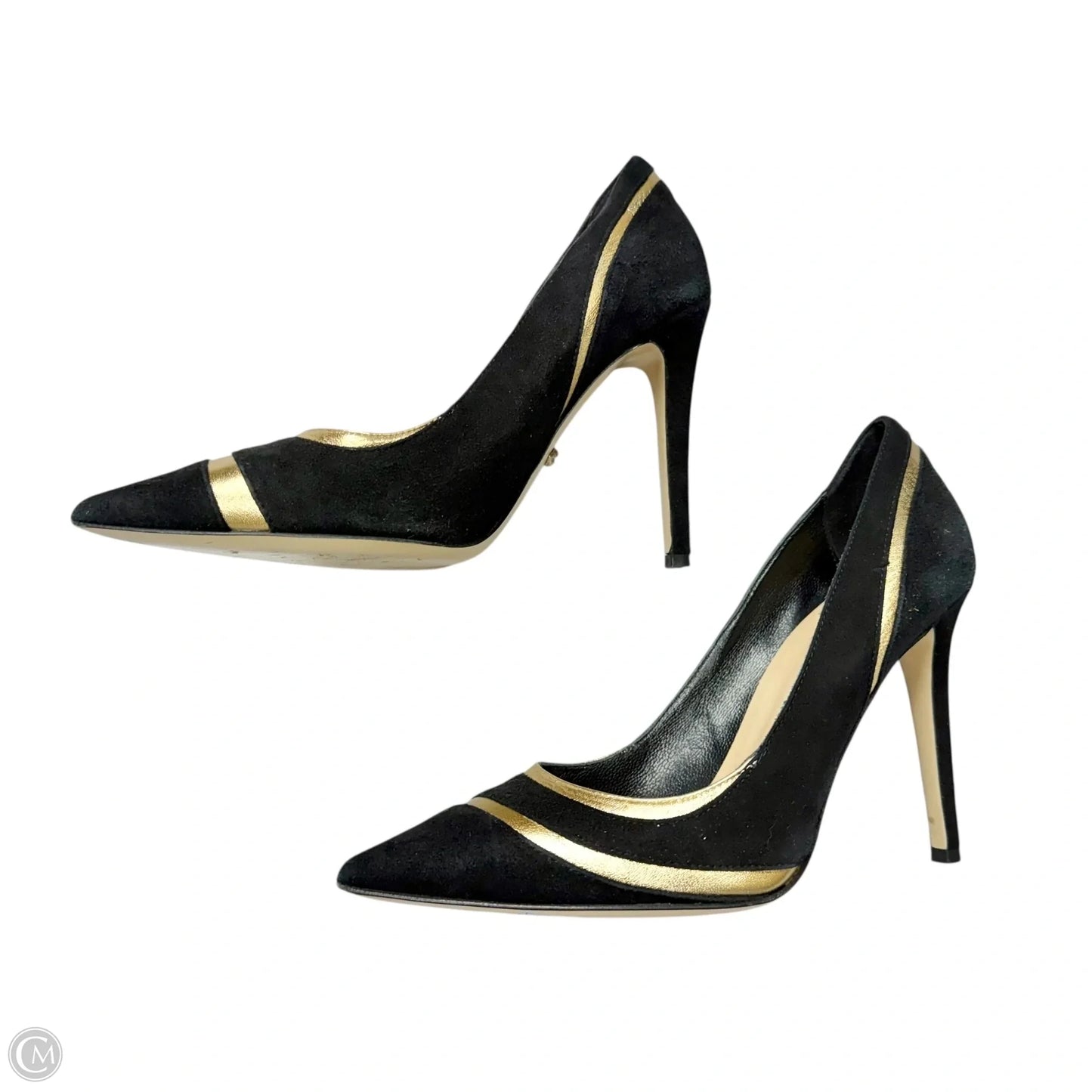 Shoes Designer By Diane Von Furstenberg In Black & Gold, Size: 6.5