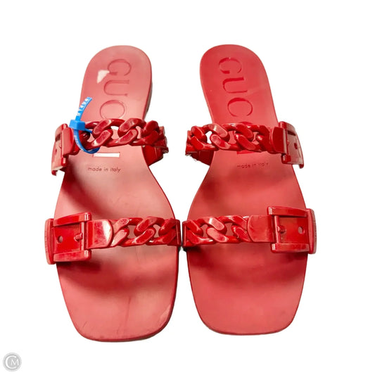 Sandals Luxury Designer By Gucci In Red, Size: 10.5
