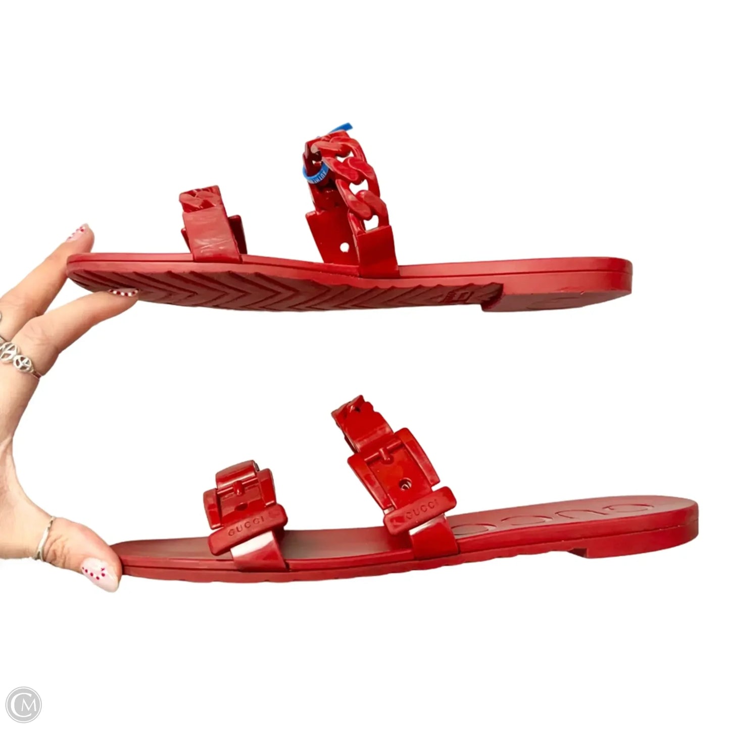 Sandals Luxury Designer By Gucci In Red, Size: 10.5