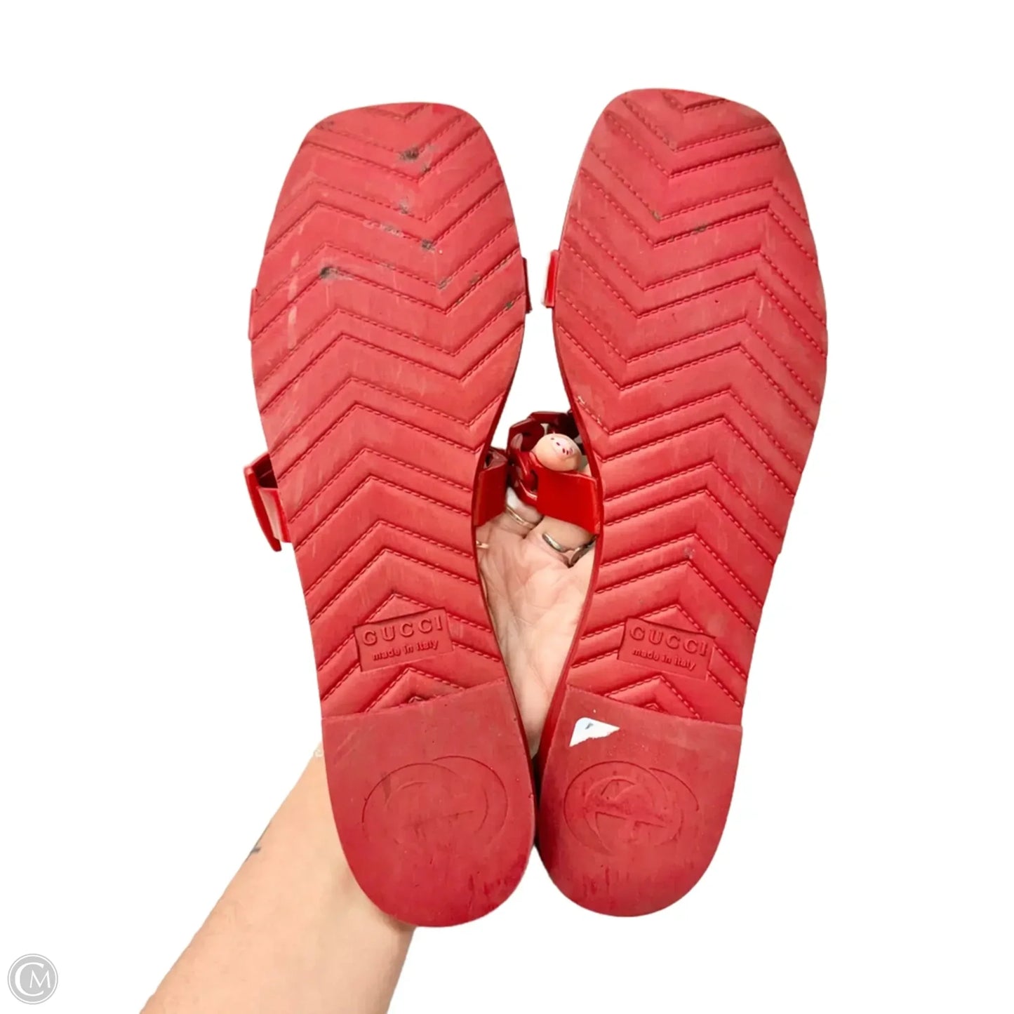 Sandals Luxury Designer By Gucci In Red, Size: 10.5