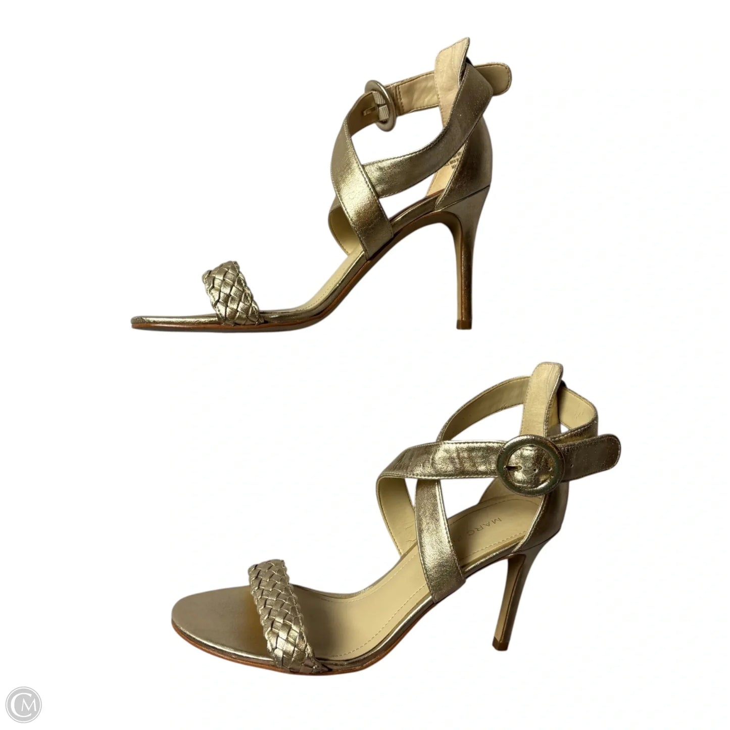 Sandals Heels Stiletto By Marc Fisher In Gold, Size: 5.5