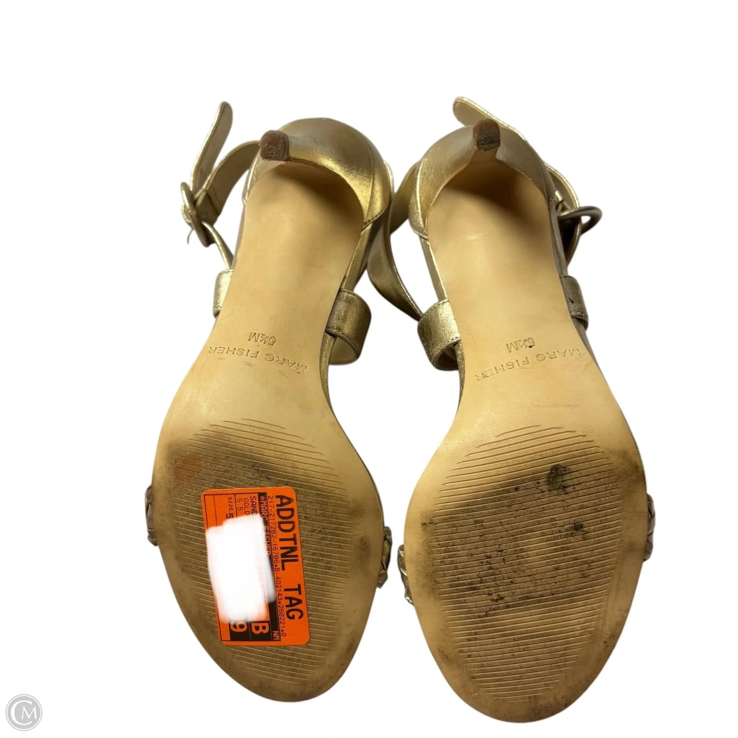 Sandals Heels Stiletto By Marc Fisher In Gold, Size: 5.5