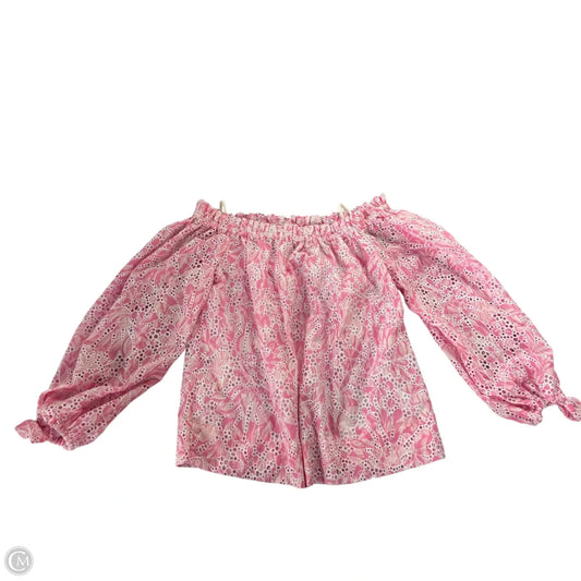Top Long Sleeve Designer By Lilly Pulitzer In Pink & White, Size: M