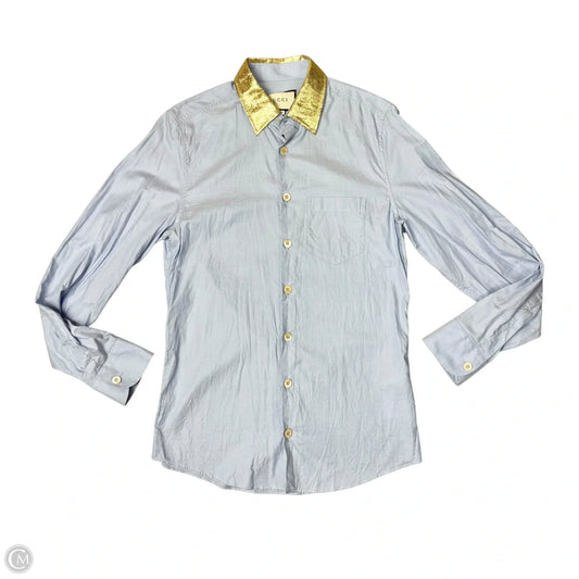 Top Long Sleeve Luxury Designer By Gucci In Blue & Gold, Size: M