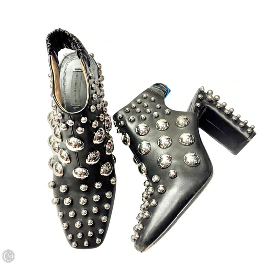 Boots Luxury Designer By Alexander Mcqueen In Black & Silver, Size: 8.5