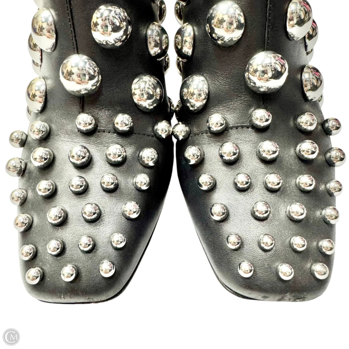 Boots Luxury Designer By Alexander Mcqueen In Black & Silver, Size: 8.5