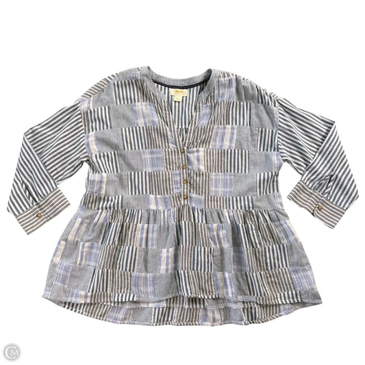 Top Long Sleeve By Maeve In Blue & Grey, Size: S
