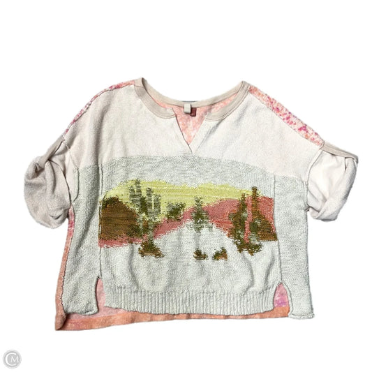 Sweater Short Sleeve By Pilcro In Cream & Pink, Size: S